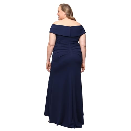 Image of Alex Evenings Women's Off the Shoulder Stretch Crepe Dress with Fishtail Back, Floor Length Mother of the Bride Dress