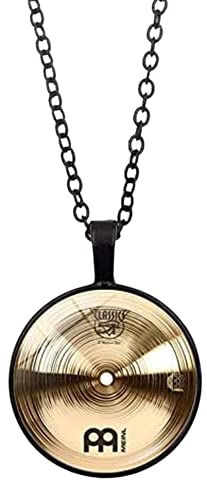 LINWEN Drummer Cymbals Pendant Glass friendship necklace Mens Fashion Jewelry Black Chain Necklace Drum Drums Husband Gift