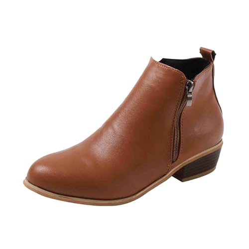 Shfebrinox Chelsea Boots - Botines de verano de cuero para mujer con talón, elegantes con cremallera lateral, botines bajos occidentales, tacón de bloque, botines de caña corta, zapatos de transición