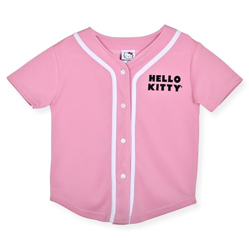 Hello Kitty Camisa feminina de beisebol com botão frontal de malha moderna, Rosa claro, 4-6