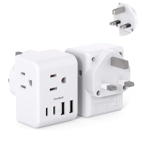 Image of 2 Pack US to UK Ireland Travel Plug Adapter, Type G Power Plug Adapter with 3 Outlets 4 USB Ports(2USB C), European Travel Plug Adapter for USA to England London Scotland British Qatar Irish Hongkong