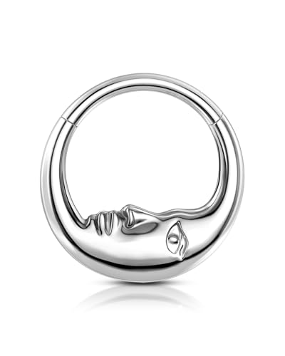COCHARM Moon Face G23 Solid Titanium Septum Ring 16G Silver Septum Jewelry Dainty Helix Daith Earrings for Women Daith Piercing Jewelry 8/10MM