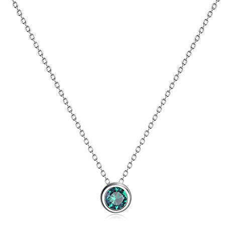 925 Sterling Silver Created Emerald Green Necklace Jewelry for Women Teen Girls (May - Birthstones)