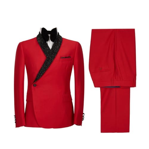 Mens Red Double Breasted Fashion Leisure Blazer Pant Dinner Party Prom Groom Wedding Tuxedo Suit
