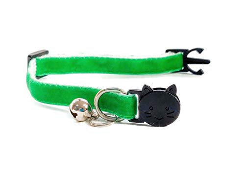 Velvet Cat Collars with Bell, Green Velvet, Cat Collar (14cm - 24cm) - Image 2