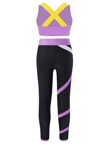 TiaoBug Kids Girls 2 Piece Sports Dance Outfits Tank Crop Tops with Athletic Leggings Sets for Gymnastics Yoga2