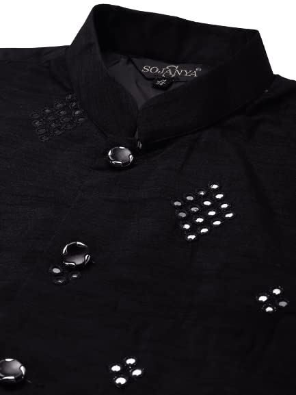 Image of SOJANYA (Since 1958, Men's Silk Blend Grey Kurta Pyjama & Silk Blend Jacket Combo