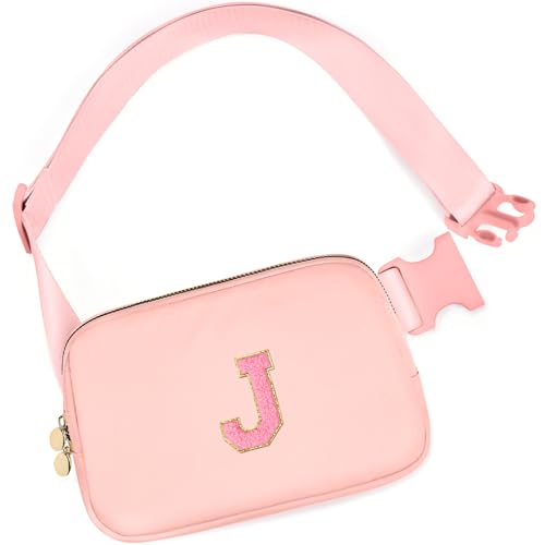 Image of mibasies Initial Fanny Pack for Girls, Birthday Gifts for 4 5 6 7 8 9 10 11 12 13 Teen Girl - Cute Personalized Trend Stuff - Peach J