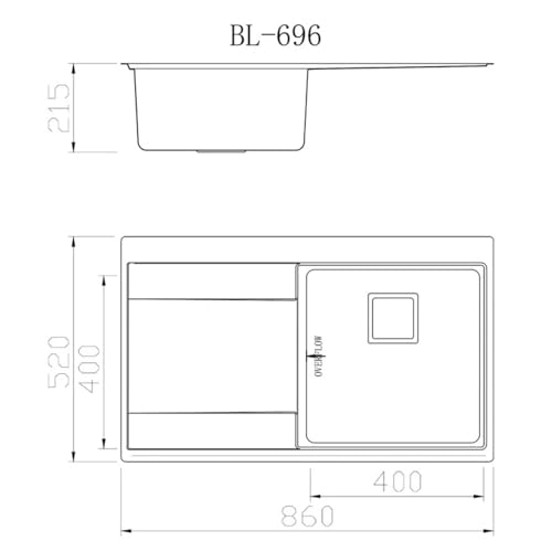 SÄUBER® 860 x 520mm Stainless Steel Kitchen Sink Single One 1.0 Bowl Inset Drop in Installation, Left Hand Drainer, 18/8 Grade Steel Sinks, Free Basket Strainer Waste - Image 2