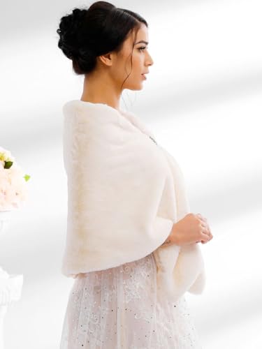 Bride Wedding Faux Fur Shawls Wrap Stoles Shrug Women's Wedding Shawl Evening Fur Cover Up for Bride and Bridesmaids3