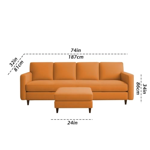 Image of Carlos 5-Seater Sofa Set with Ottoman (Orange Fabric) | Premium Fabric Sofa for Living Room, Home & Office | Stylish Modern Furniture for Hall & Lounge