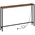 HOOBRO Tavolo consolle con presa elettrica e porte USB, tavolo consolle sottile con stazione di ricarica, tavolino per foyer, corridoi, marrone vintage e nero EBF15CXG01G1