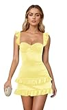2025 Tiered Ruffles Straps Butter Yellow Homecoming Dresses for Teens Short Satin Plus Size Cocktail Dress Us28w