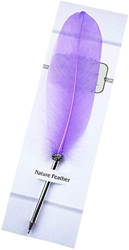 Feather Ballpoint Pens Black Ink Natural Feather Quill Ballpoint Pen for Kids School Writing,Signatures (purple)