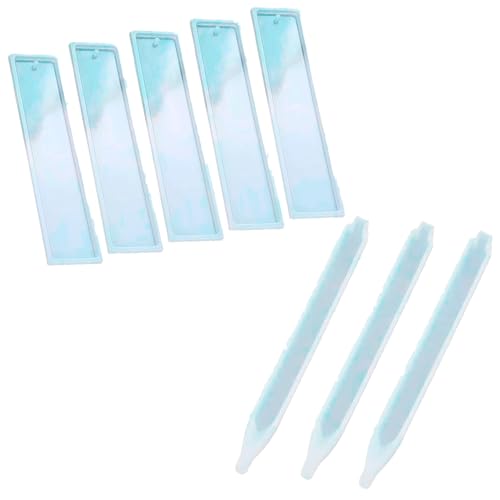 Kit Forma Molde Silicone Marca Página 5 unidade e 3 unidades Caneta Resina Epoxi Lisa Quadrada