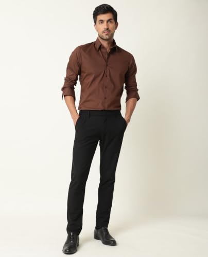 Rare Rabbit Men Regular Fit Solid Brown Cotton Button-Down Long Sleeve Shirt | - Image 3
