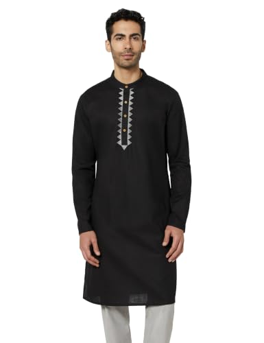 Image of Amazon Brand - Symbol Men's 100% Cotton Embellished Casual Long Kurta (Regular Fit)