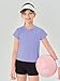 Haloumoning Girls Loose Athletic Shirts Short Sleeve Crop Tops Kids Quick Dry Gym Yoga Tees 5-14 Years Light Purple