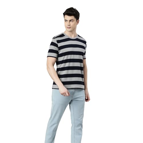 Image of FASO Men's Yarn Dyed Striped T-Shirt | Super Soft Combed Cotton | Sporty Big Stripes | Half Sleeves | Customized Comfort Fit for Smart Casual Wear