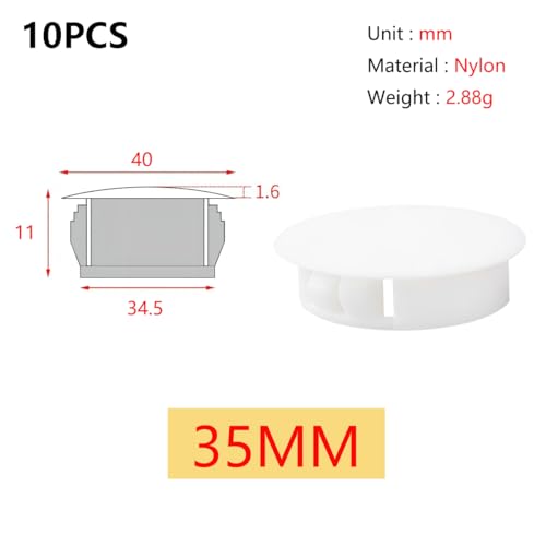 Qrity 10 PCS Plastic Button Plugs, 35mm Round Drill Hole Cover Caps, Snap on Type, Furniture Hole Caps, White - Image 2