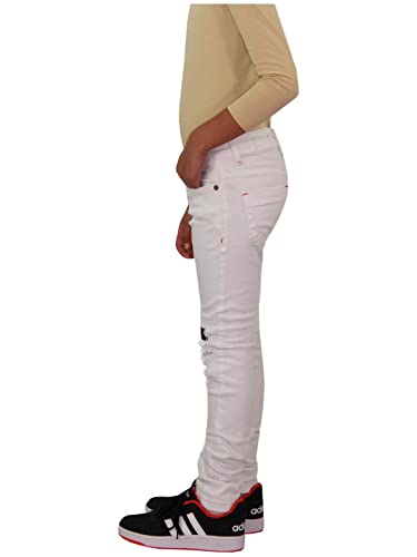 Kids Girls Stretchy Jeans Designer Ripped Drape - Girls Jeans JN27 White 13-143