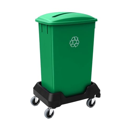 Image of 23 Gallon Slim Rectangular Garbage Can - with Paper Slot Lid + Wheels - Green