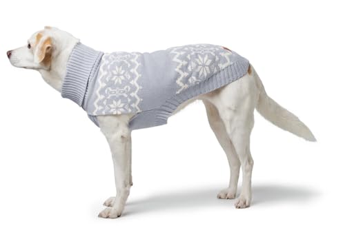 Hunter Hundepullover BIRKA, Warmer Strickpullover für Hunde, weiches Chenille-Garn, mit Rollkragen & Norwegermuster, maschinenwaschbar bei 30°C, Farbe: graublau, Größe: 35