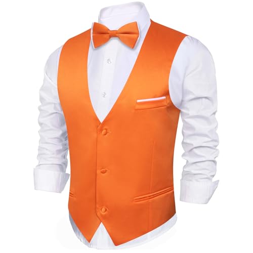 Image of Barry.Wang Mens Suit Vest Bow Tie Set 4PCS Formal V-neck Slim Fit Casual Solid Color Waistcoat Wedding Party Tuxedo