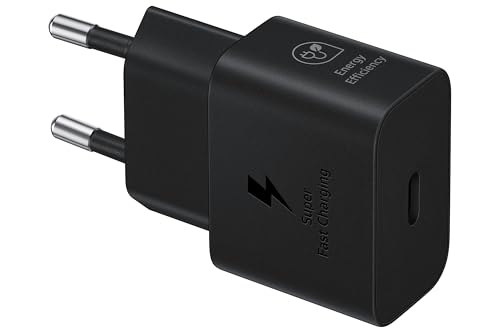 Samsung Caricabatterie USB Type-C Super Fast Charging 25W EP-T2510NBEGEU (senza Cavo), caricatore originale Samsung, porta USB-C, Nero