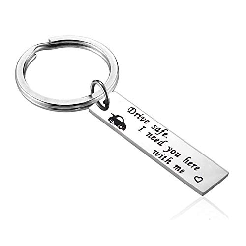 Goddesslili Drive Safe I Need You Here with Me Keychain for Men Women Family Dad Mom Metal Jewelry Gift Under 5 Dollars