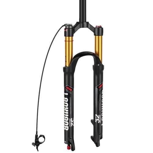 LANXUANR Fourches VTT 26/27,5/29 Pouces. Réglage du Rebond, Suspension pneumatique. Tube Droit/Conique 1-1/8 Pouce x 220 mm,9 x 100 mm à Serrage Rapide,Frein à Disque
