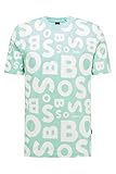 BOSS Herren Tiburt 295 T-Shirt aus merzerisierter Baumwolle mit saisonalem Print und Rundhalsausschnitt Hellgrün XL