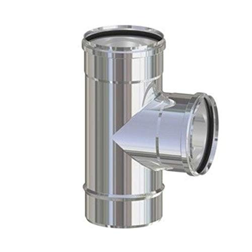 Tubo de chimenea con conexión en T 90° de acero inoxidable Aisi304 ahumado, 80 mm, estufa de pellets