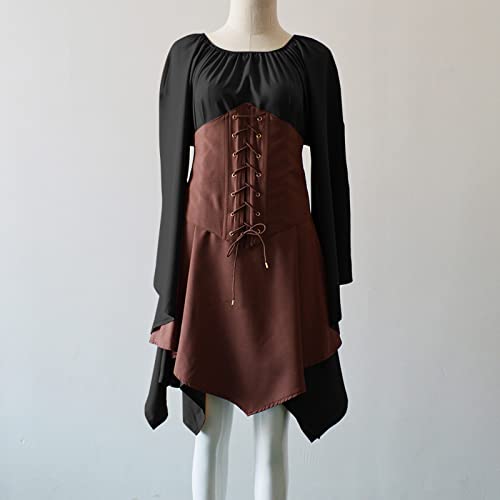 Robe traditionnelle médiévale de qualité supérieure avec corset en marron - 5