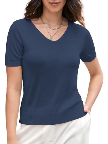 Image of DAIMIDY Women's Short Sleeve Sweaters Lightweight Summer Sweater Casual Knit Pullover Tops