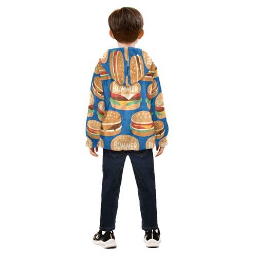 Burger Pattern with Bummer Text Toddler Fleece Jacket Girl Boys Hooded Fleece Jacket Coat Warm Outwear Zip-up 3-10T4