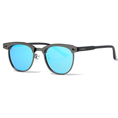 kimorn Polarizzate Occhiali da sole Unisex Retro Semi-Rimless Metallo Telaio Classici K0558 (Grigio&Blu)