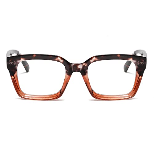 JOVAKIT Non Prescription Glasses for Women Men Fashion Square Frame Eyeglasses (Red Tortoise&Red)