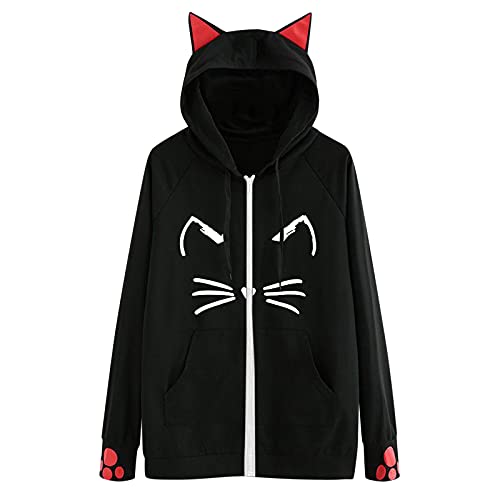 Teen Girls Hoodies Cat Ear Halloween Hooded Sweatshirts Pumpkin Bat Costumes Sweater Long Sleeve Pullover Tops for Women Shirt Happy Skull Skeleton Rib Cage Mouth Face Cute Funny Graphic Fashion