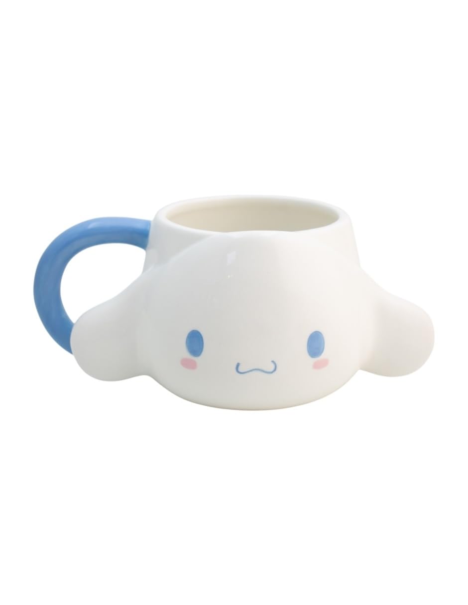 Funkids Tarro de Cerámica Cinnamoroll 3D, 473 ml, Azul, Diseño Esculpido, Tema Sanrio, para Café y Té, Colección