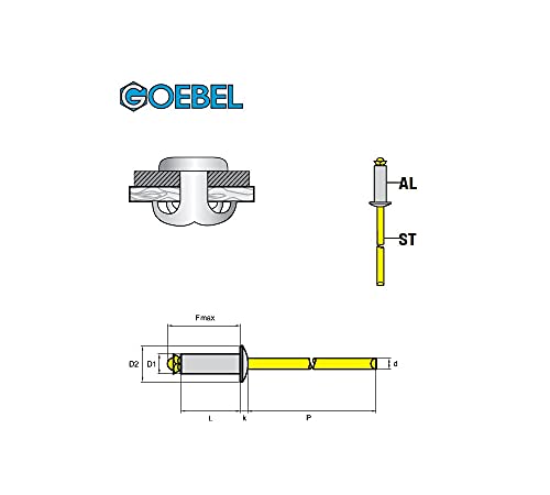GOEBEL® - 1000 x Peel Blind Rivets (diameter x L) 4 x 12 mm - Aluminium AlMG 5,0/ Galvanized Steel - Dome Head - Star - 7088401200 - Image 2
