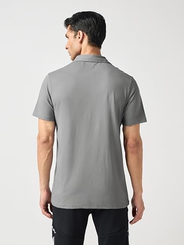 Image of TECHNOSPORT Men's Solid Slim Fit Polo Collar T-Shirt COTFLEX Half Sleeve Button Polyester for Gym Running Workout UPF50+ Anti Odour