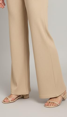 Image of Mehrang High Waisted Wide Leg Ribbed Knit Trousers with Pockets | Casual and Stretchy Pants | for Women