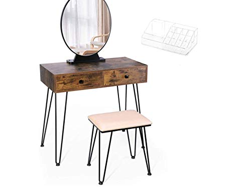 TWING Vanity Table,Makeup Dressing Table with Mirror,Bedroom Vanity Set with Sturdy Steel Legs Cushioned Stool,2 Drawers for Women Girls Kids