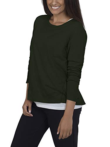 Fruit of the Loom Women's Essentials in Transit Long Sleeve French Terry Top, Boxwood Green, Medium