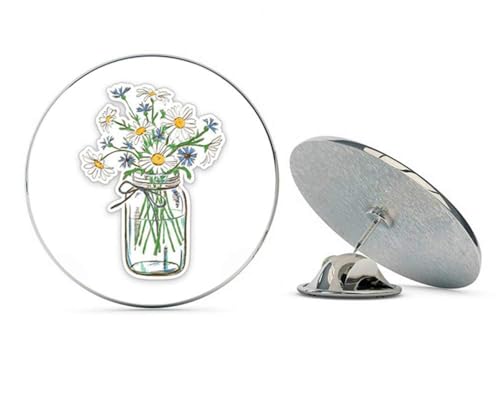 Daisies in Mason Jar Metal 0.75" Lapel Hat Pin Tie Tack Pinback2