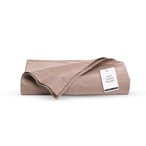 Image of Tribeca Living Queen Cotton Flannel Flat Sheet Only 170-GSM - Oversized 112 x 106 Inch Dimensions for Generous Bed Coverage - Soft Breathable Bedding in Cashmere
