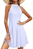 OUGES Women's 2025 Summer White Halter Neck Sleeveless Tie Back Swing A-Line Sundress Graduation Dress(White,M)