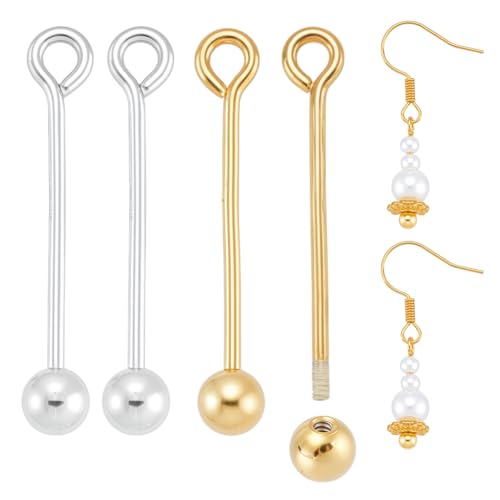 BENECREAT 6Pcs Platinum and 18k Gold Plated Head Pins with Jump Ring, 2Color 0.8 Inch Eye Pins for DIY, 925 Sterling Silver Long Ball Pendants for Earring Necklace Bracelet Jewelry Making, 0.8mm Thick
