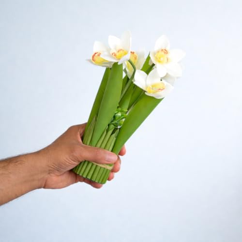Image of CraftVatika White Orchid Artificial Flower Bouquet Decor, Realistic Orchid Flowers Bouquet Gift for Girls Faux Flowers for Table, Home Living Room Desk Decor, Wedding Anniversary Birthday Gift